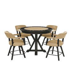 Rylie Counter Table with Game Top and 4 Counter Chairs, Black Finish