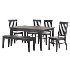 Raven Noir Dining Table with Bench and 4 Chairs