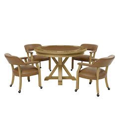 Rylie Dining Table with Game Top & 4 Captains Chairs, Natural Finish