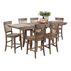 Counter Height Dining Set, Rustic Pine, Two Extension Leaves, 7 Pieces