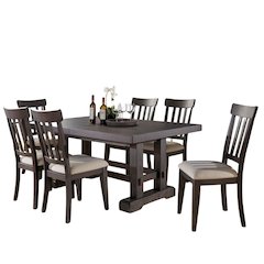 7-Piece Dining Set, Double Pedestal, Two Leaves, Brown