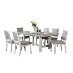 Marble Top Dining Set, 78 Inch Table, Upholstered Chairs, 7 Pieces