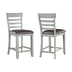 Counter Chair, Set of 2, Faux Leather Seat, Solid Wood Legs, Gray