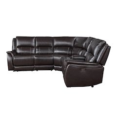 Alexandria 6-Piece Dual-Power Leather Reclining Sectiona, Chocolate