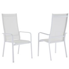White Patio Chair Set of 2 with Aluminum Frame, High Back Deck Chairs