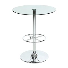 Glass Bar Table with Chrome Base – Counter Height Round Cocktail Table