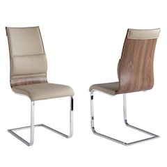 Taupe Faux Leather Chair Set of 2 - Modern Dining Chairs
