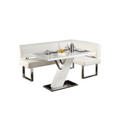 White Faux Leather Corner Dining Table with Kitchen Nook Bench Seating