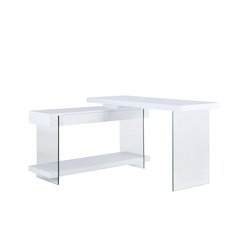 Modern Rotatable Glass & Wooden Desk W/ Drawers & Shelf