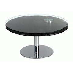 Contemporary Dual Round Top Motion Cocktail Table W/ Glass & Solid Wood Top
