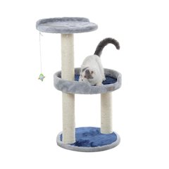 Three-Level Real Wood Compact Scratcher, Gray W Plush Perch