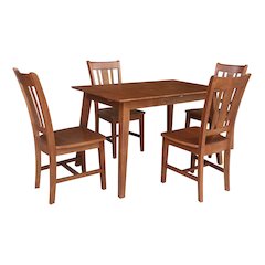 5-Piece Extension Dining Set, Rich Bourbon & Oak 60" Leaf Table and 4 Chairs