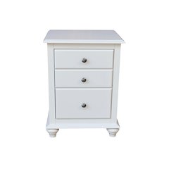 Solid Wood 3-Drawer Nightstand, Classic White Bedside Table with Tiered Storage