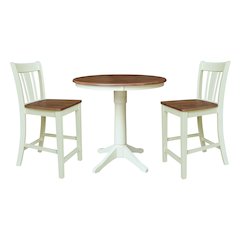 36" Round Pedestals Gathering Height Dining Table With 2 Counter Height Stools