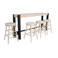 Solid Wood Tall Accent Table with Iron Legs and Four Stools