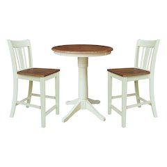 30" Round Pedestal Gathering Height Table With 2 San Remo Counter Height Stools