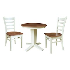 30" Solid Wood Round Top Pedestal Dining Table with 2 Chairs