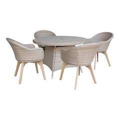 Outdoor 5 Piece Wicker Patio Furniture Set with a Round Table and 4 Chairs