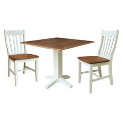 36" Round Drop Leaf Table with Two Dining Chairs