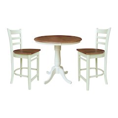 36" Round Pedestal Gathering Height Table With 2 Emily Counter Height Stools
