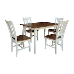 5-Piece Dining Set, Hickory & Shell Two-Tone 60" Leaf Table and 4 Chairs