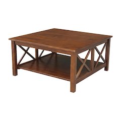 Brown Parawood Coffee Table with Square Top and Sturdy Construction SKU