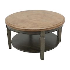Hickory Washed Coal Round Coffee Table Hardwood Top Durable Design