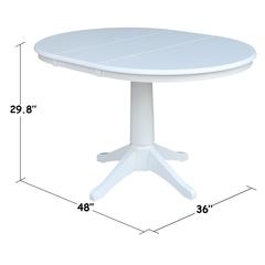 36" Round Top Pedestal Table With 12" Leaf - 28.9"H - Dining Height, White