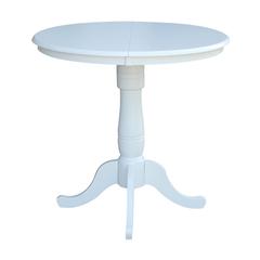 36" Round Top Pedestal Table With 12" Leaf - Dining Height or Counter Height, White