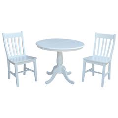 36" Round Extension Dining Table With 2 Cafe Chairs, White