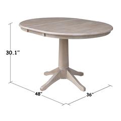 36" Round Top Pedestal Table With 12" Leaf - 28.9"H - Dining Height, Washed Gray Taupe