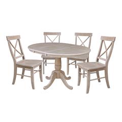 36" Round Extension Dining Table with Four Chairs, Washed Gray Taupe, Washed Gray Taupe