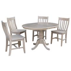 36" Round Extension Dining Table With 4 Cafe Chairs, Washed Gray Taupe