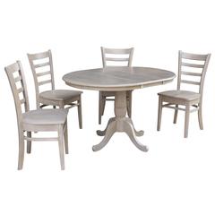36" Round Extension Dining Table With 4 Emily Chairs, Washed Gray Taupe