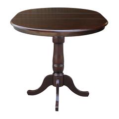 36" Round Top Pedestal Table With 12" Leaf - 34.9"H - Counter Height, Rich Mocha
