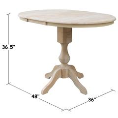 36" Round Top Pedestal Table With 12" Leaf - 34.9"H - Dining or Counter Height, Unfinished