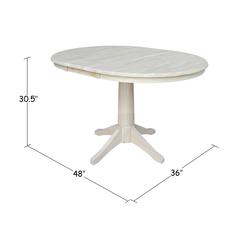36" Round Top Pedestal Table With 12" Leaf - 28.9"H - Dining Height, Unfinished