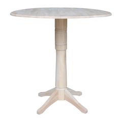 42" Round Dual Drop Leaf Pedestal Table - 42.3"H, Unfinished, Ready to finish