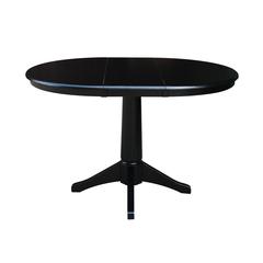 36" Round Top Pedestal Table With 12" Leaf - 28.9"H - Dining Height, Black