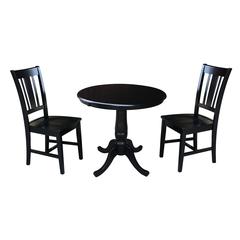 36" Round Extension Dining Table With 2 San Remo Chairs, Black