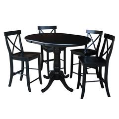 36" Round Extension Dining Table 34.9"H With 4 X-Back Counter height Stools, Black