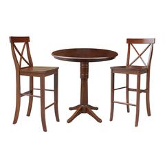 36" Round Pedestals Bar Height Table With 2 Bar Height Stools