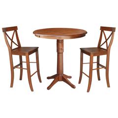 36" Round Extension Dining Table 40.9"H With 2 X-Back Bar height Stools, Espresso