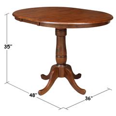 36" Round Top Pedestal Table With 12" Leaf - 34.9"H - Dining or Counter Height, Espresso