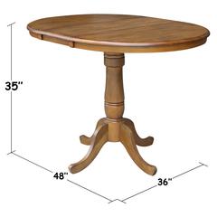 36" Round Top Pedestal Table With 12" Leaf - 34.9"H - Dining or Counter Height, Pecan