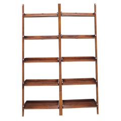 Lean To Shelf Units With 5 Shelves, Set of 2 Pieces, Espresso