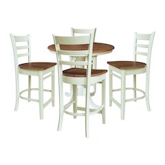 36" Round Pedestal Gathering Height Table With 4 Emily Counter Height Stools