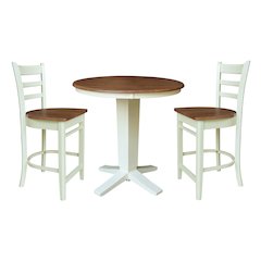 36" Solid Wood Round Top Pedestal Dining Table with 2 Counter Height Stools