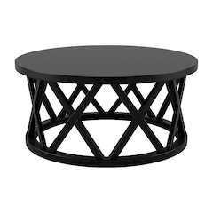Black Round Coffee Table with Parawood Top and Sturdy Base 68.5 lb Capacity