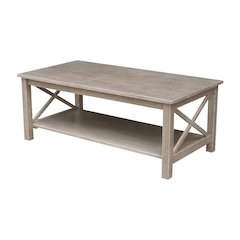 Hardwood Coffee Table Washed Gray Taupe with Durable Surface and Easy Care